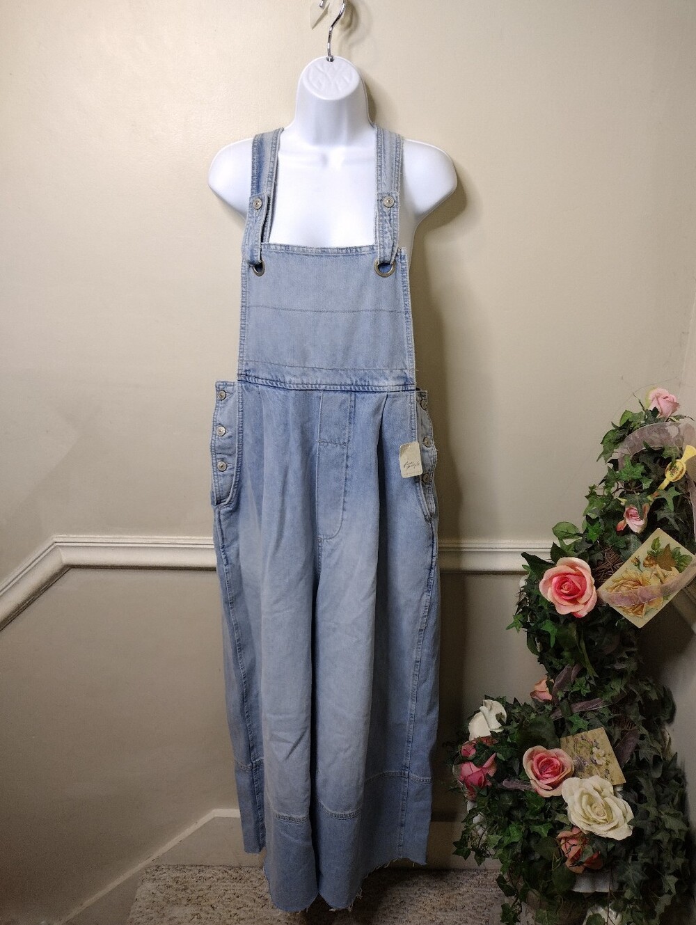 We The Free By Free People Light Blue Denim Wide Leg Overalls